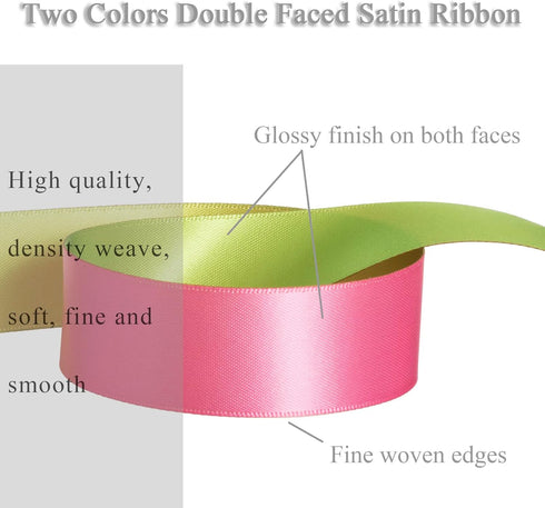 YASEO Double-sided Two-tone Ribbon 1 Inch x 20 Yards Hot Pink and Lime Green for Gift Wrapping, Party Decor, Holidays
