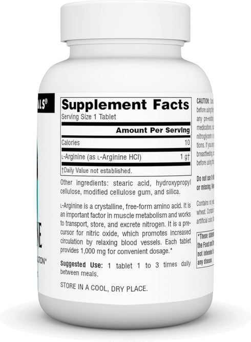Source Naturals L-Arginine, 1000 mg Free Form, Promotes Increased Circulation, 50 Tablets