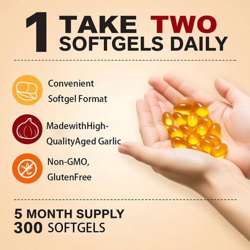YLOTRE 7500mg Immune 300 (1) Elare Aged Garlic Extract, Organic Garlic Capsules Supplement, Potent Heart & Support