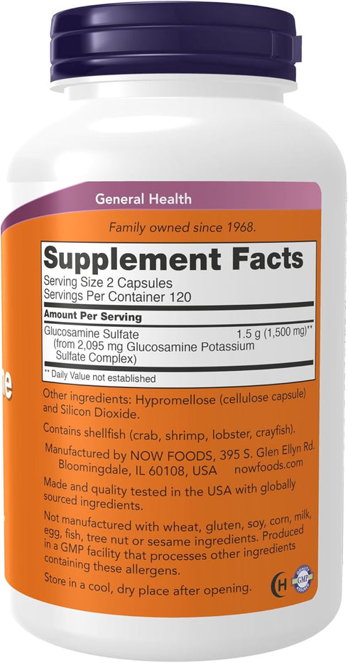 NOW Supplements Glucosamine Sulfate 750 mg, 240 Veg Capsules with UL Dietary Supplement Certification