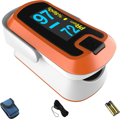 Orange Dual Color OLED Finger Pulse Oximeter by MIBEST - Blood Oxygen Saturation Monitor with OLED Screen