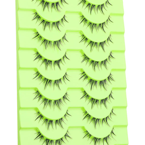 outopen 10 Pairs Manga Lashes, Korean Asian Anime Eyelashes, Japanese Makeup Fake Lashes, Spiky False Eyelashes
