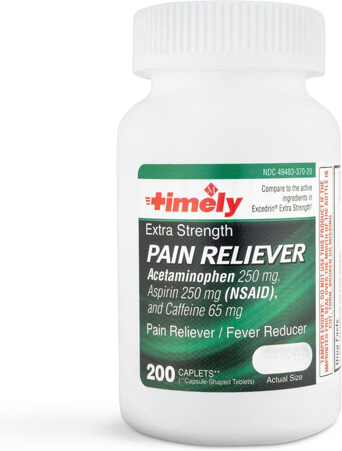 Timely Extra Strength Headache Relief - Acetaminophen with Aspirin & Caffeine (200 Caplets) for Pain & Muscle Aches