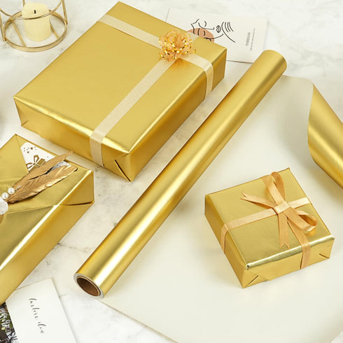Gold Wrapping Paper Roll, Solid Color Metallic Matte Gift Wrapping Paper for Birthday Wedding Christmas Baby Shower