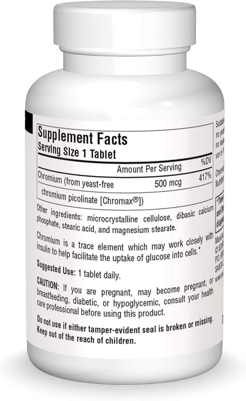 Source Naturals Ultra Chromium Picolinate 500 mcg Yeast-Free Dietary Supplement - 60 Tablets