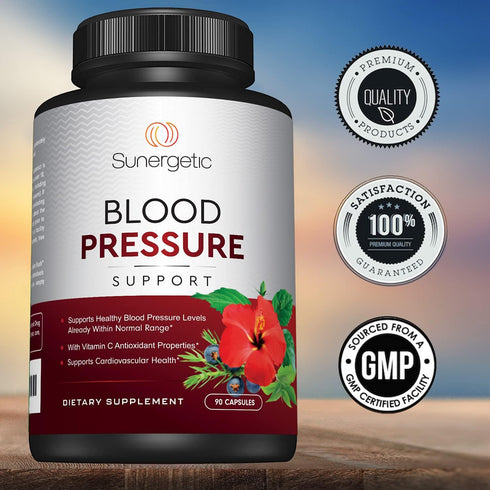 Premium Blood Pressure Support Supplement - Cardiovascular & Heart Health with Garlic, Hawthorn & Hibiscus - 90 Capsules