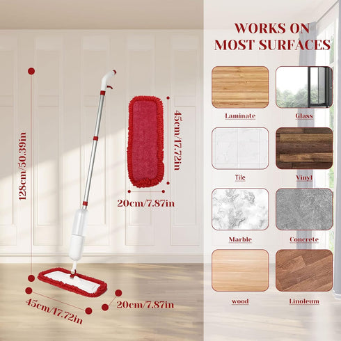 Spray Mop for Floor Cleaning, Wet Dry Microfiber Mop with 4 Washable Pads and 650 ml Refillable Bottle