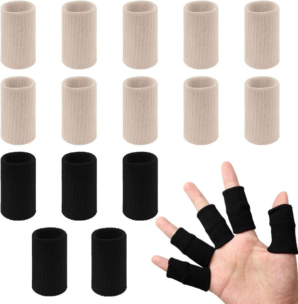 20 PCS Finger Sleeves Protectors, Elastic Thumb Brace Support for Pain Relief, Black and Light Skin Tone