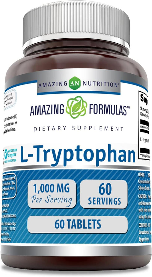 Amazing Formulas L-Tryptophan 1000mg, 60 Tablets, Non-GMO, Gluten Free, Made in USA