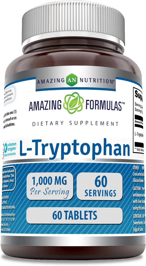 Amazing Formulas L-Tryptophan 1000mg, 60 Tablets, Non-GMO, Gluten Free, Made in USA