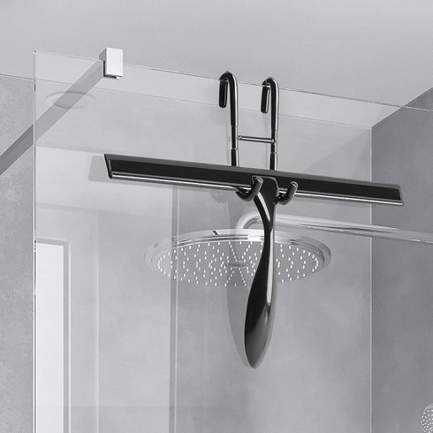 Simtive 10-Inch Shower Squeegee Set, Includes Shower Door Hook, Adhesive Hook, for Shower Doors, Mirror, Window, Black