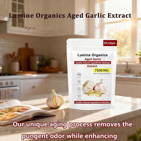 Lumine Organics 1PCS 7500mg 300Softgels,Vegetarian (1PCS-D) Aged Garlic Extract Capsules, Per Serving, Aged