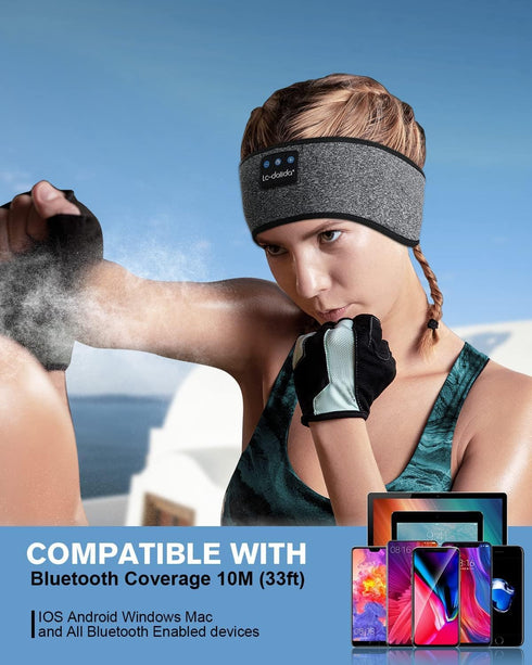 LC-dolida Wireless Bluetooth Sleep Headphones Headband for Sleeping Music Sleep Mask with Thin HD Stereo Speakers