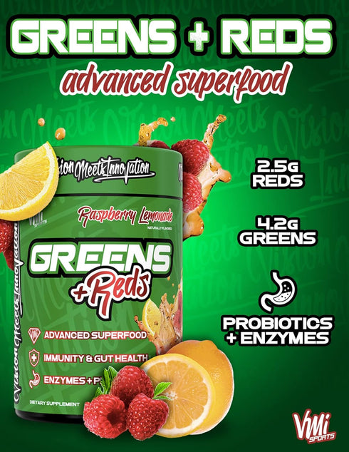 VMI Sports Greens + Reds Superfood for Immunity and Gut Health, 30 Servings (Chocolate)