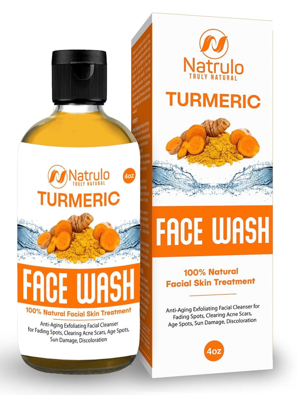 Natrulo Turmeric Face Wash, 4oz Natural Anti-Aging Exfoliating Liquid Soap for Clear Skin