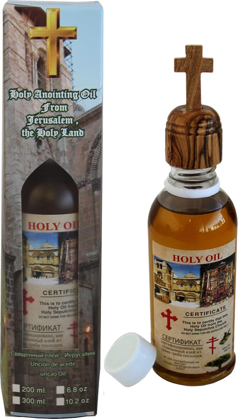 Holy Land Market Holy Anointing Oil from Jerusalem, 200ml Special Box with Certificate, Olive Wood Cross