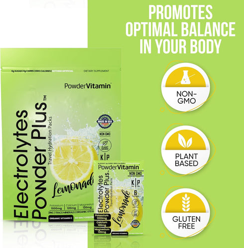 Electrolytes Powder Plus, Keto Lemonade - Zero Sugar, 1000mg Potassium, 120mg Calcium, 120mg Magnesium - 30 Packets