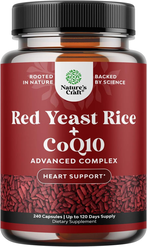 Red Yeast Rice with CoQ10 Supplement - Extra Strength 1200 mg Capsules for Heart Health, Vegan Non-GMO