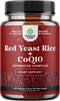 Red Yeast Rice with CoQ10 Supplement - Extra Strength 1200 mg Capsules for Heart Health, Vegan Non-GMO