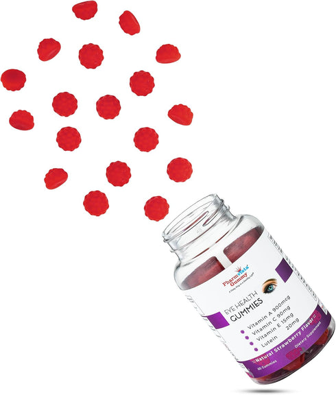 Pharmvista Gummy 60 Count Eye Health Support - Vitamin A + C + E + Lutein - Gluten Free, Vegan Friendly Supplement