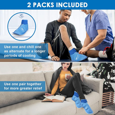 ComfiTECH Foot Ice Pack Wrap for Swollen Feet, Ice Boot for Foot Recovery, 2 Packs M Blue