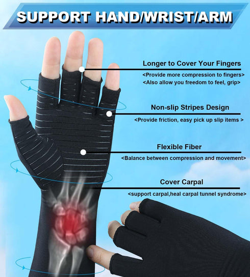 Copper Long Arthritis Gloves,Long Wrist Compression Arm Sleeve Carpal Tunnel Gloves, Fingerless Hand Compression Gloves for Men Women Computer Typing, RSI, Support Hands Wrist &Arms - 1 PAIR (Large)