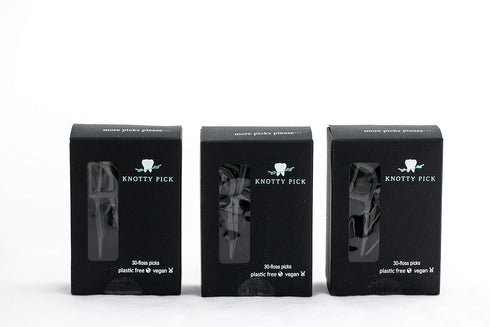 Knotty Floss Bamboo Activated Charcoal Floss Picks with Grapefruit Seed Extract - Eco-friendly 3 Pack