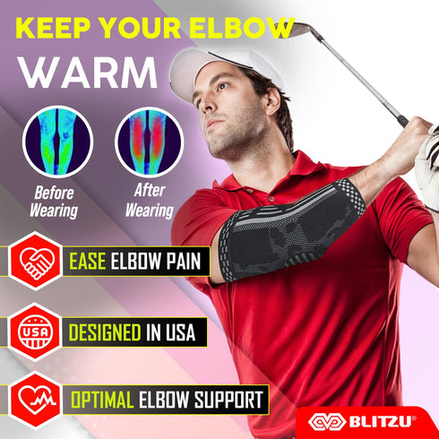 BLITZU 2 Pack Elbow Brace Support, Elbow Compression Sleeve Orthopedic Pain Relief for Golfer's, Tennis Elbow,