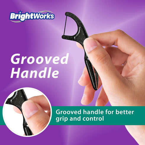 Brightworks ECO Sustainable Floss Picks, 225 Count, Charcoal + Mint Infused, 100% Post-Consumer Recycled Plastic