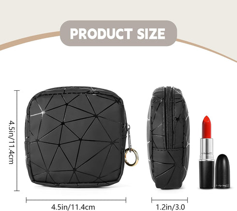 4.5" Mini Makeup Bag for Women, Small Black Cosmetics Bag for Purse, Portable Makeup Pouch with Zipper for Girls (Black, Small)
