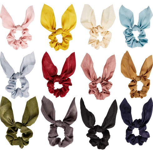 Yaomiao 12 Pieces Bow Hair Scrunchies, Bunny Ear Silk Bowknot Elastic Hair Ties for Women (Satin Silk)