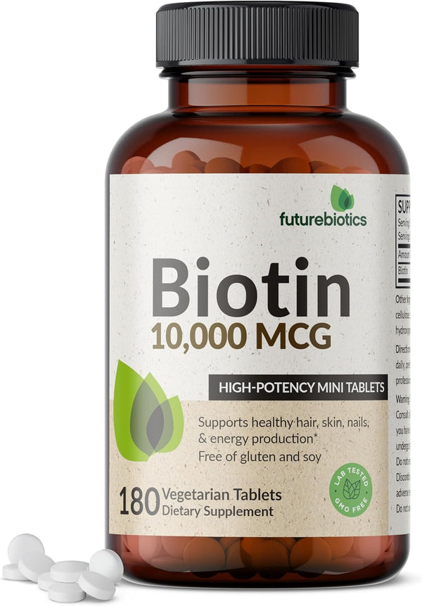 Futurebiotics Biotin 10,000 MCG Tablets for Healthy Hair, Skin & Nails, 180 Vegetarian Tablets