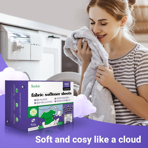 Fabric Softener Sheets for Washing Machine, No Plastic Jug Soap Strips, Lavender Scent, Up to 240 Loads