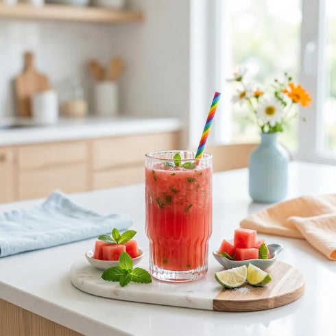 Skrfren 100 Pack 7.7 Inches Striped Straws Paper Assorted Rainbow Colors Striped Drinking Straw Rainbow Paper Straw