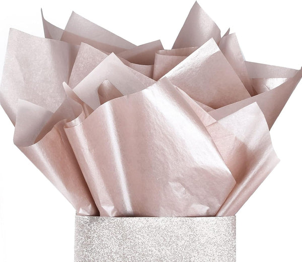 UNIQOOO 100 Sheets 20X14 Premium Metallic Rose Gold Champagne Gold Tissue Gift Wrap Paper, Bulk Recyclable