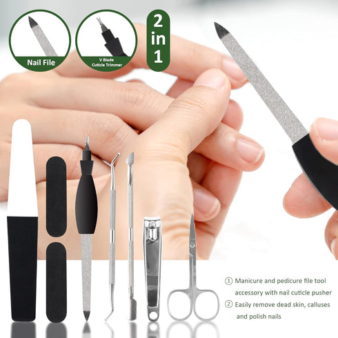 Professional 30PCS Manicure and Pedicure Tool Kit, Exfoliation Foot File Set for Women and Men at Home or Travel