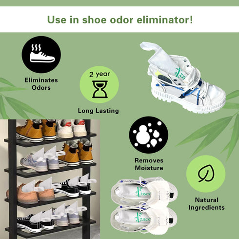 Charcoal Shoe Odor Deodorizer Inserts - Smell Eliminator for Sneakers, Boots, Gym Bag (6 Packs, 2.8OZ/Pack)