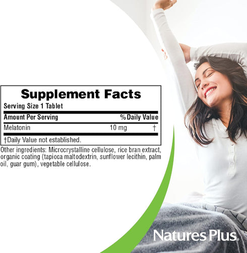 Natures Plus Melatonin 10 mg - 90 Fast-Acting Tablets - Vegan, Gluten-Free - Promotes Healthy Sleep - 90 Servings