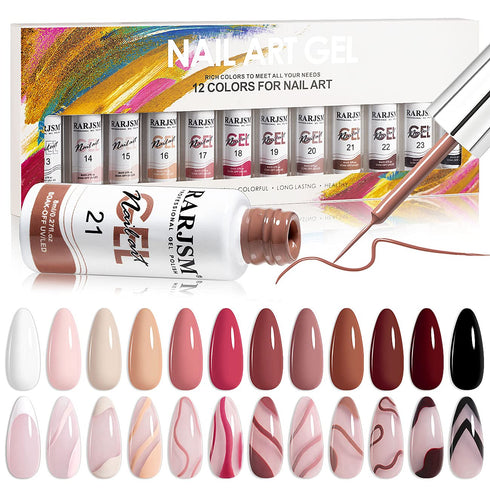 RARJSM Nail Art Gel Liner Painting Polish Set, 12 Colors Autumn Winter Collection, Soak Off Curing Required