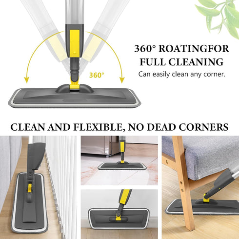 NileHome Spray Mop for Floor Cleaning - Dust Mop with 3 Washable Pads and 400ml Refillable Bottle for Household