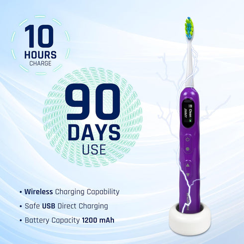 Purple Electric Toothbrush with Travel Case & 4 Vibrating German Pedex Brush Heads, 5 Modes, Rechargeable Power