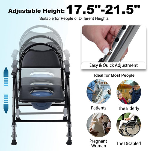 toxaaiwr Commode Commode 1 Folding Bedside Portable Shower Chair Padded Seat Bedside Toilet for Elderly and Disabled