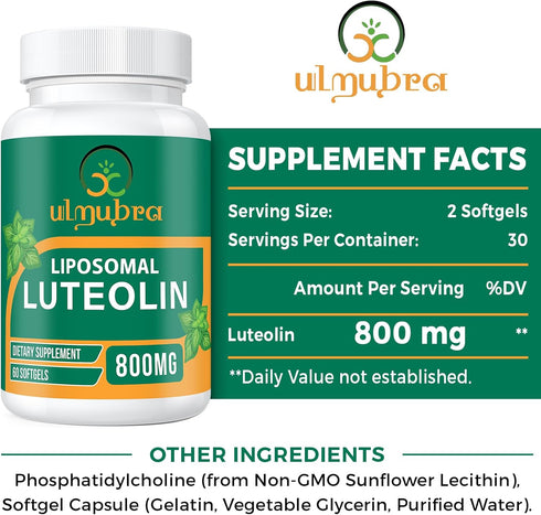 800 MG Liposomal Luteolin Supplement - 60 Softgels | Maximum Absorption, Premium Antioxidant for Brain & Well-being