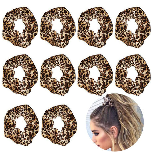 Luckycivia 10 Pcs Leopard Print Scrunchies, Stretch Hair Bands, Hair Ties for Women and Girls