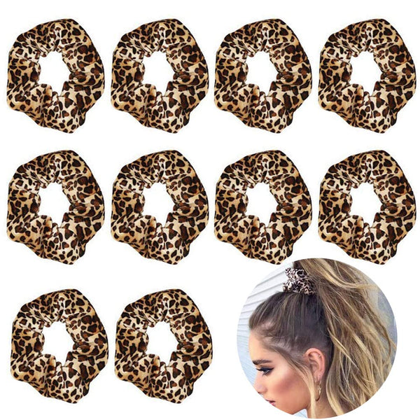 Luckycivia 10 Pcs Leopard Print Scrunchies, Stretch Hair Bands, Hair Ties for Women and Girls