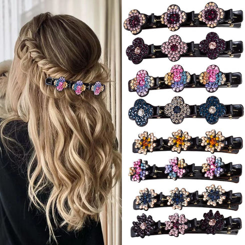 Sparkling Crystal Stone Braided Hair Clover Clips - 8 Pcs Hair Accessories for Thick and Thin Hair Styling