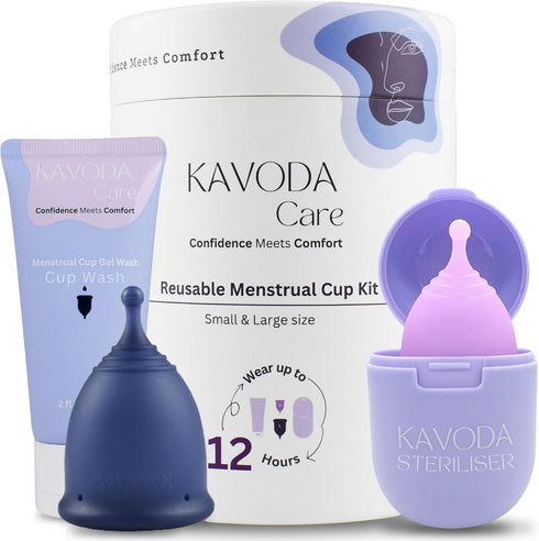 KAVODA Menstrual Cups with Sterilising Cup & Gel Wash - Reusable, Easy to
