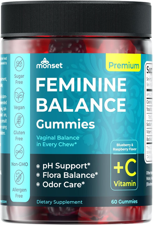 MONSET Feminine Balance Gummies for Women Vaginal Probiotics for Women pH Balance