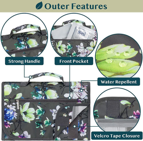PAVILIA Hanging Toiletry Bag for Women Men, Waterproof Travel Kit, Foldable Cosmetics Organizer, Jewelry Case (Floral