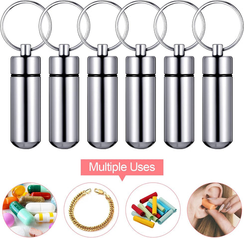 12 Pieces Portable Pill Case, Mini Waterproof Aluminum Keychain Pill Container for Medications, Vitamins, and
